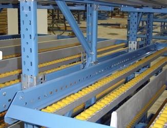 Sistema de flujo de cartón de gravedad de almacén, estantes de flujo de paletas con rodillos