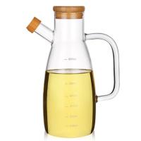 Garrafa de azeite 650ml de vidro clara com tampa de bambu