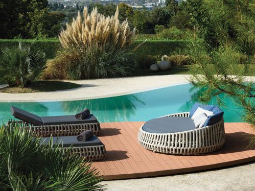 Luxury Hotel Outdoor Rattan Cama Redonda Alfresco Sofá-cama