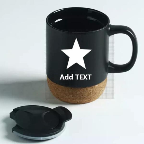 450ML Custom Logo Matte Black White Cork Base Ceramic Coffee Travel Mug With PP Lid