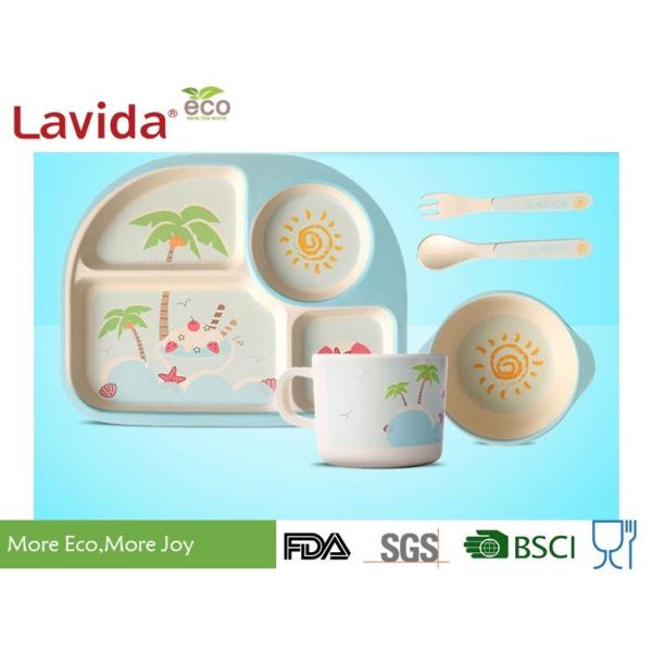 Unbreakable Bamboo Kids Tableware Eco - Friendly Summer Pattern Mug Spoon / Fork