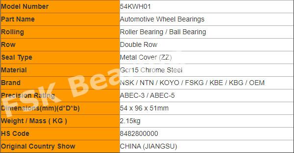 Componentes automotivos padrão da transmissão de JAPÃO Front Wheel Bearing 54KWH01 90369-T0003