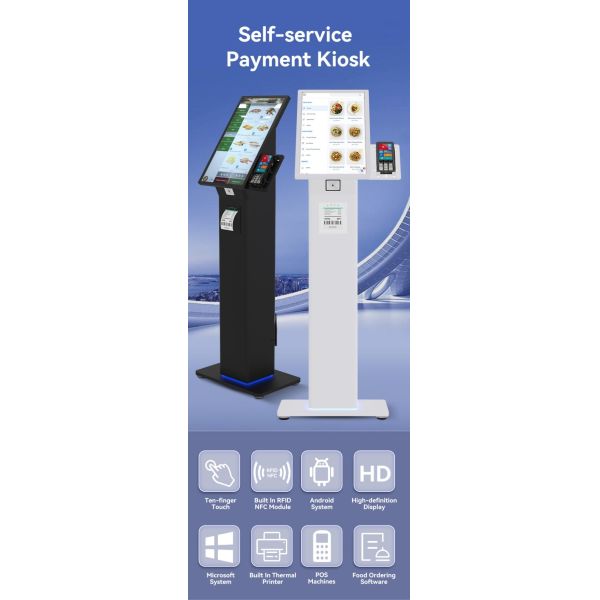 21.5 Inch Hotel Fast Food Self Serve Ordering Kiosk With Printer Qr Code Scanner Self Service Payment Kiosks