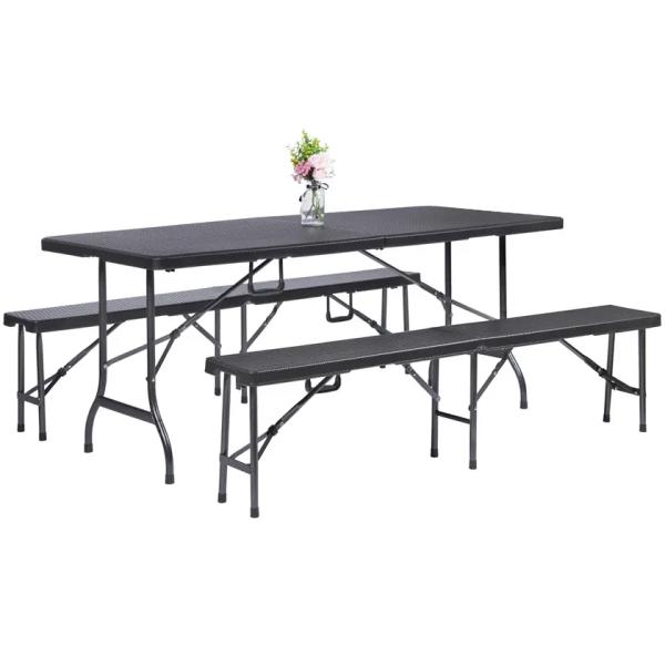 Foldable Outdoor Furniture Dining Set With Handle And Imitated Rattan Material
