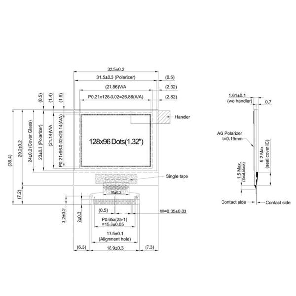 1.32 дюймовый Pmoled дисплей, разрешение 128x96, 25 штифтов 3/4 Spi I2c интерфейс, белый синий OLED дисплей