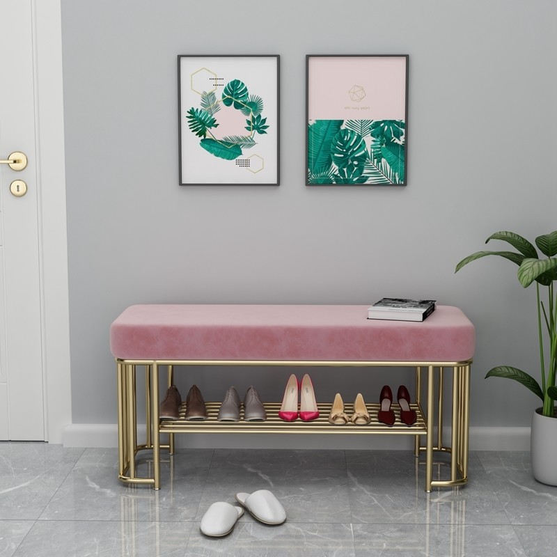 Metal Living Room Furniture Sofa Ottoman and Velvet Stools for Shoe Organization