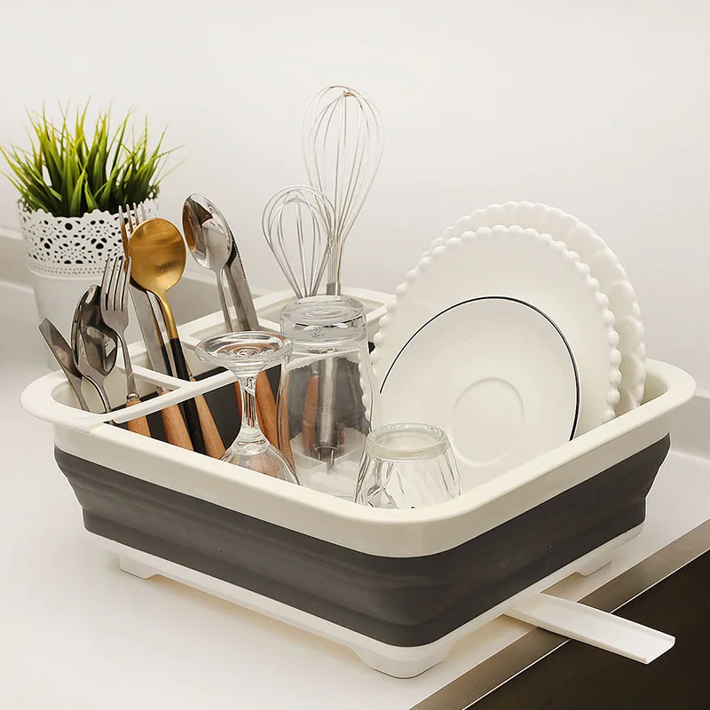 Dish Drying Rack, Kitchen Storage Bowl , Folding Basket, Plastic Tableware Drainer Organizer