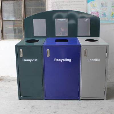 3 Compartimento de aço, latas de lixo exterior com tampa resistente à ferrugem