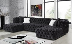 New Fashion Nordic Italian European Luxury Sofa Furniture Classic Black Shinny Velvet Tufted Sectional Sofa For Home