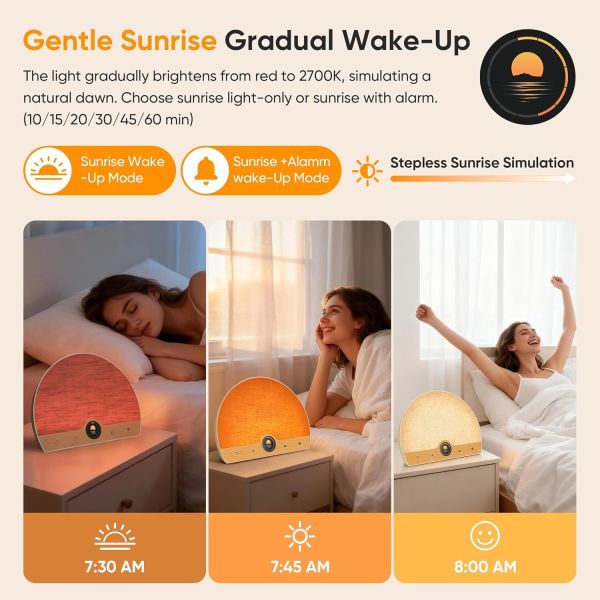 ABS Wake Up Light Therapy Lamp Adjustable Sunlight Alarm Clock 2700K 4000K 6000K