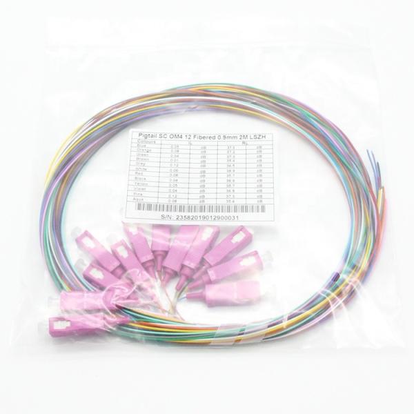 Magenta 12 Colored SC MM OM4 Fiber Optic Pigtail