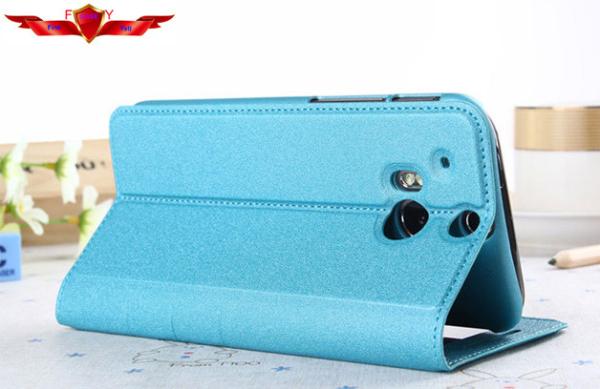 New Type HTC M8 Smart Sleep/Wake Up Leather Cases With Holder Call ID Display Good Quality