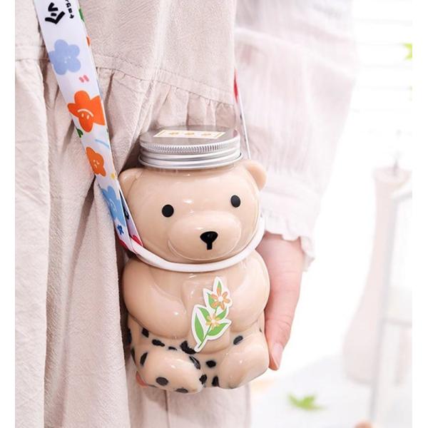 Plastic Juice Milktea Bottle with Cap Reusable Bear Shape