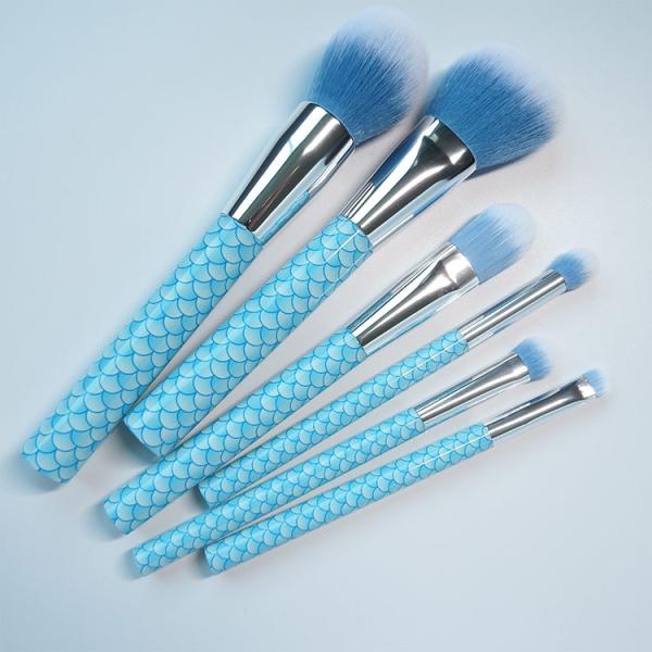 Blue Ocean A Set Of Six Cosmetic Brush Fish Scale Patterned Handle