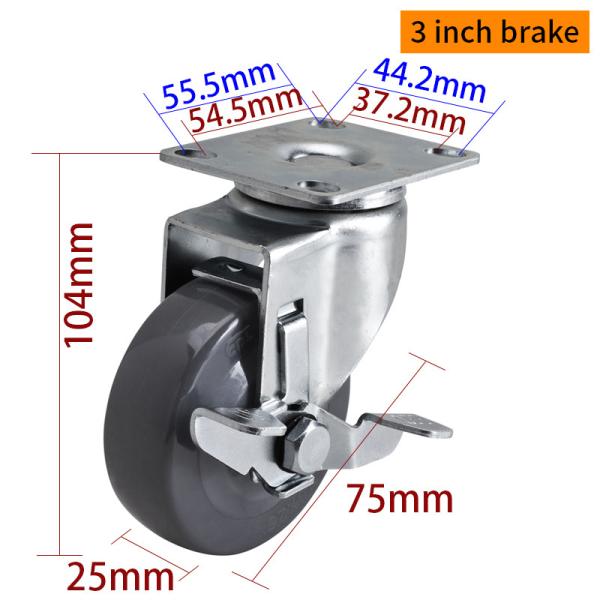 Grey Light Duty 3 Inch Caster Wheels With Brakes RoHS Approved