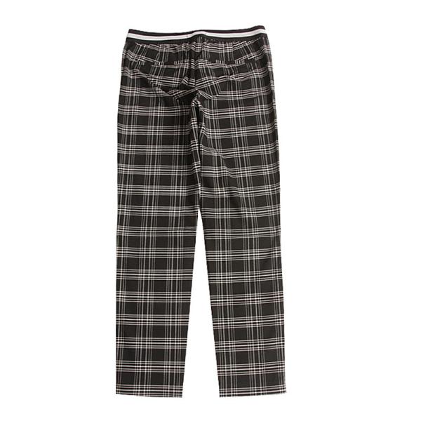 Stockpapa Black And Coffee Half Elastic Waist Plaid Skinny Pants womens