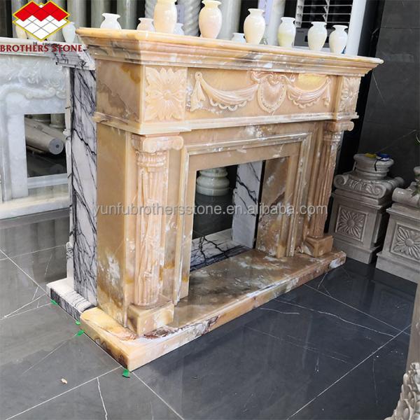 Villa Living Room Fireplace Surrounds Modern Indoor Marble Stone Fireplaces Customized