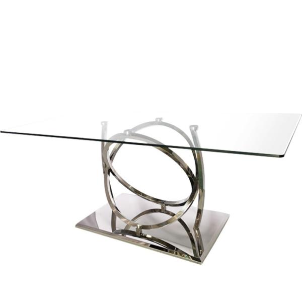 Luxury Silver Metal Dining Table With Clear Glass For Dining Room