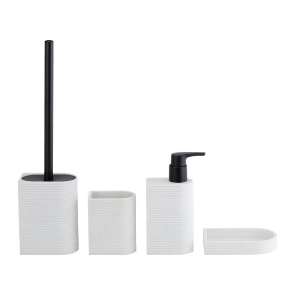 4pcs white and sand color unique bathroom accessories with circle line white soap dish bowl brush 