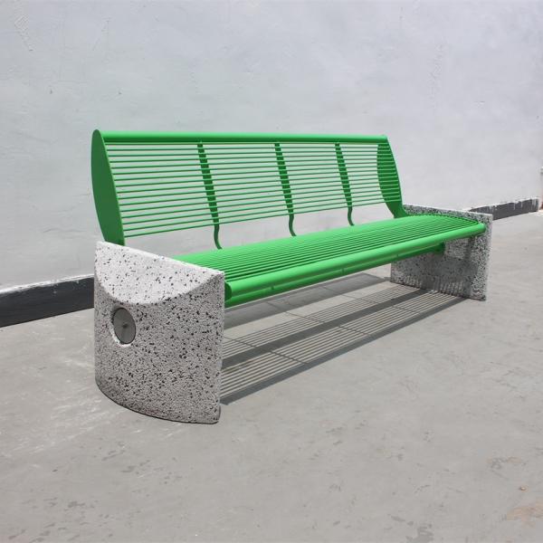 3 Seater Outdoor Steel Park Benches Seats With Backrest Cement Stone Base