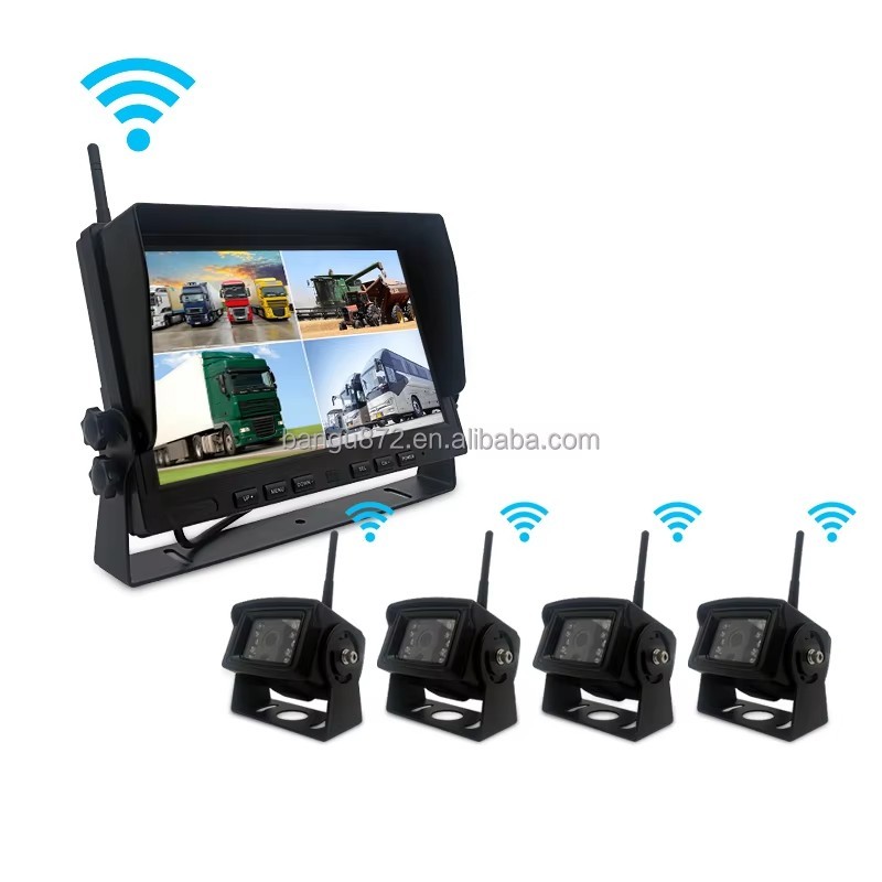 10 Inch 4 Channel Digital Wireless Backup Camera Monitor Kit with Infrared Night Vision for Heavy Duty Vehicles