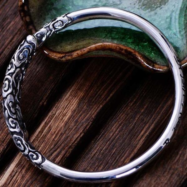 Adjustable Retro Vintage Sterling Silver Cuff Bracelet Engraved Clouds(054565)
