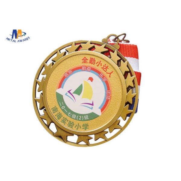 Round Color Painting Zinc Alloy Star Medal 76.2*3MM