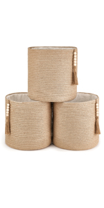 storage Basket Decorative Rope Basket Wooden Bead Decoration For Blankets,Toys,Clothes,Shoes,Plant Organizer Bin