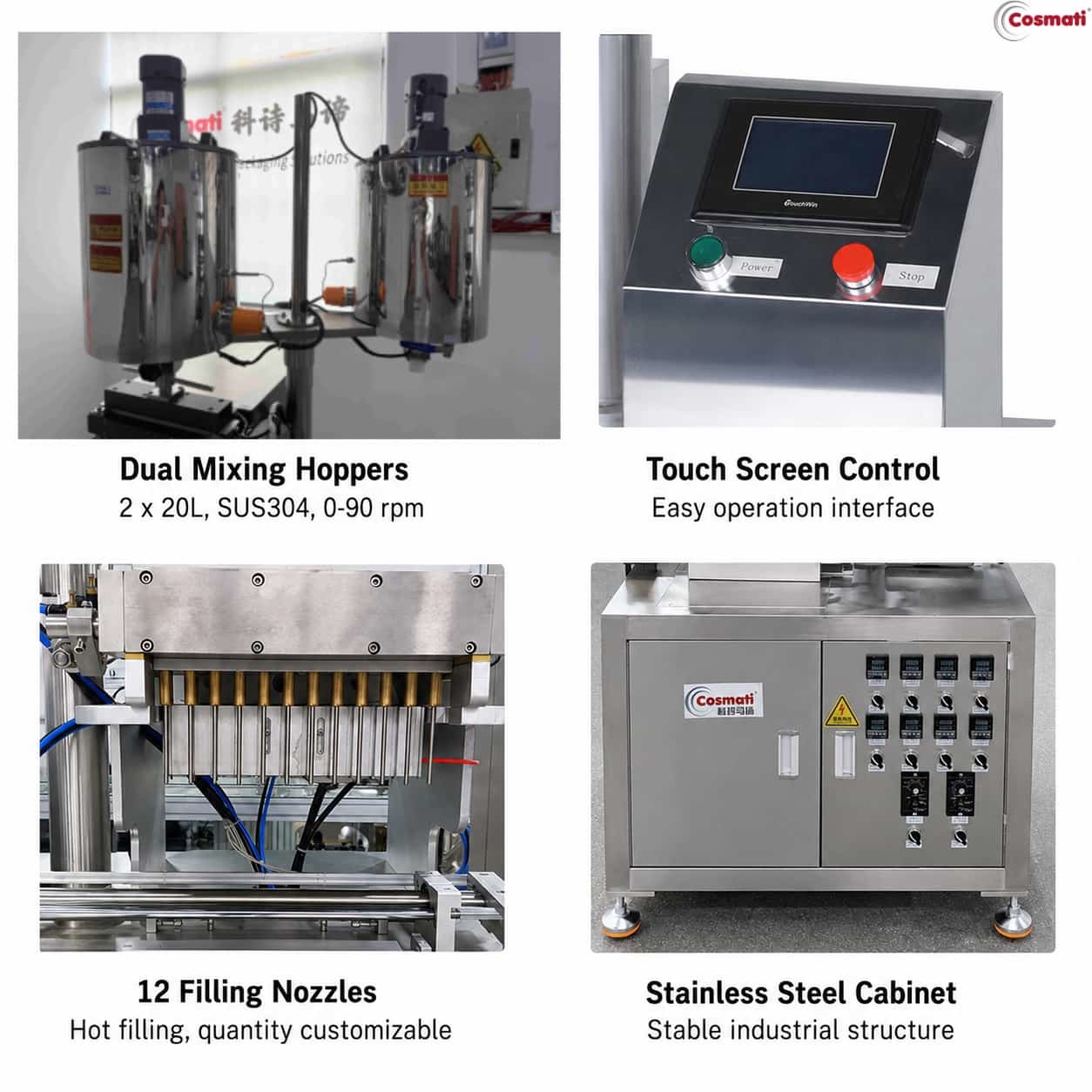 Automatic Lipstick Filling Machine 12 Nozzle Hot Filling Lip Balm Production Line