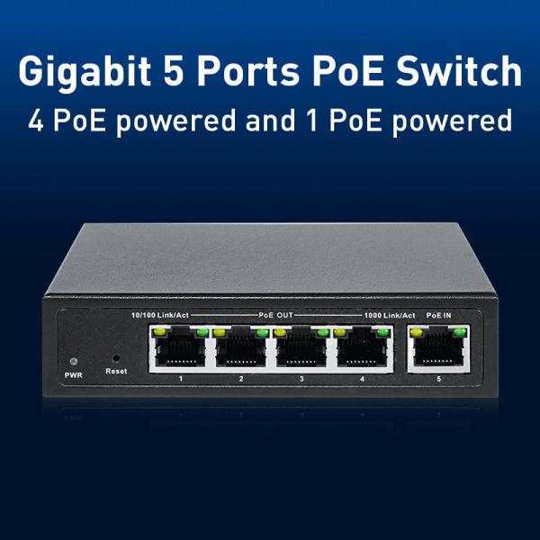 5 Port Unmanaged PoE Switch com suporte ao Port Trunking IEEE 802.3bt Protocolos de rede