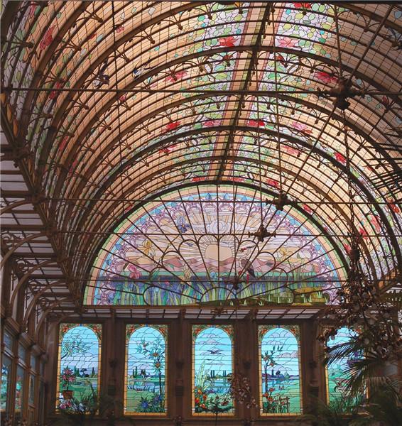 CE Interior Ceiling Stained Glass Skylight Digital Printed Antique Cathedral Glass