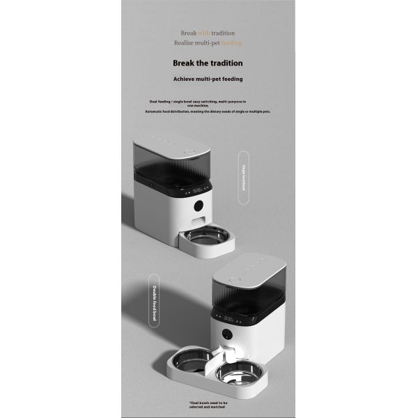 Modern 5L Automatic Pet Feeder Double Bowl Large Capacity Cat Dog Feeder Remote Video Timing Charging Solid Style Battery