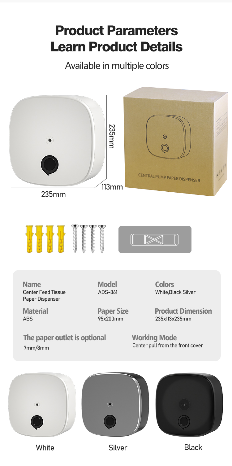 Lockable Center Feed Dispenser ABS Plastic Commercial Wall Mounted Tissue Roll Dispenser