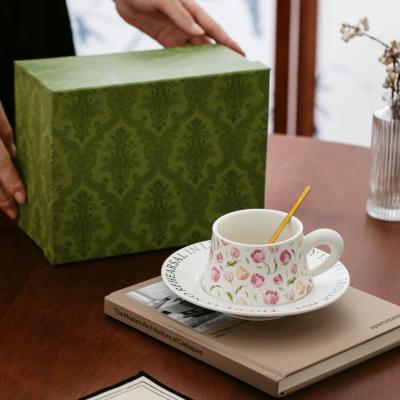 Tasse à café avec coffret cadeau noir et tulipes, pour cadeau, ensemble de tasses, souvenir, tasse en céramique, niche