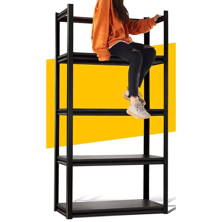 Черный металлический гаражный стеллаж 5-х полков Стальные полки Тяжелая кладовая полка