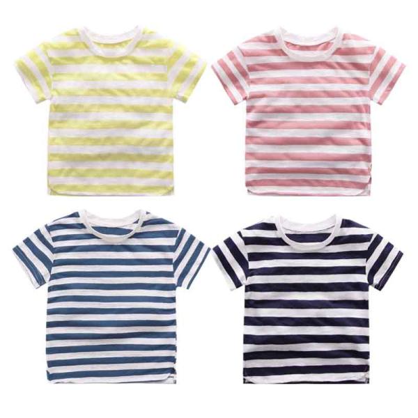 Striped 3 To 10 Years Kids Short Sleeve Shirt , Anti Shrink Kids Cotton T Shirts