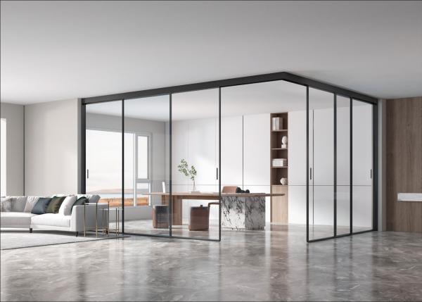 Porte coulissante en aluminium minimaliste Porte extérieure pour villas Hôtels bureaux Cuisine salon