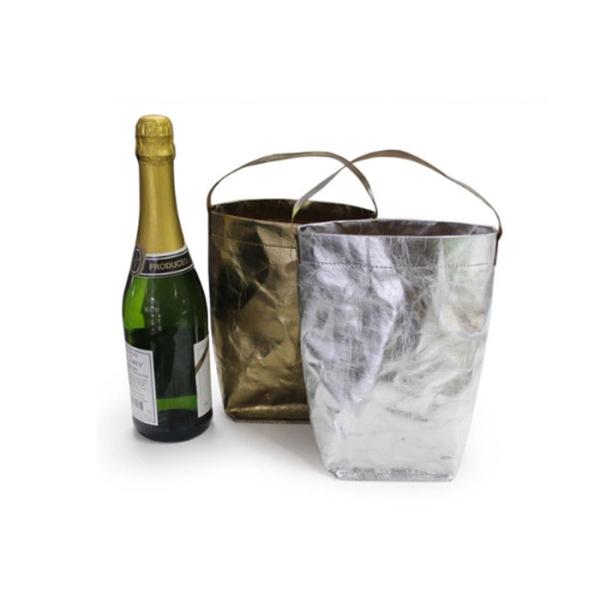 Custom Tear Resistance Waterproof Ice Bottle Bag Metallic Washable Wine Cooler Bag