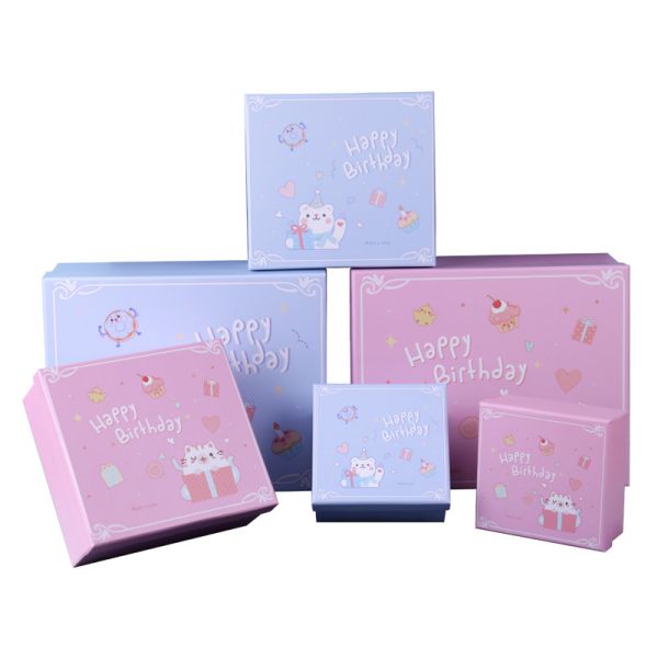 Birthday Gift Box Set Cartoon Ins Style Packaging Light Blue Pink Options Bear Bunny Theme for Boys and Girls