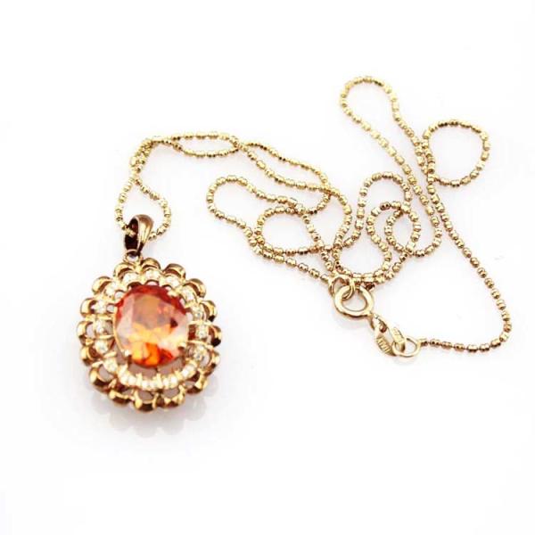 925 Silver 9mmx11mm Oval Amethyst Cubic Zircon Pendan Silver Chain  Necklace (PSJ0178)