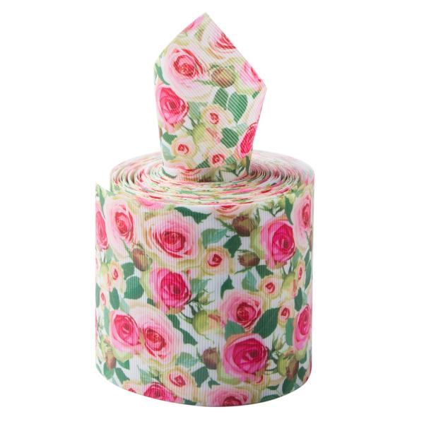 Thermal Transfer Print 3 Inch Grosgrain Ribbon By The Yard Single Face Rose Pattern