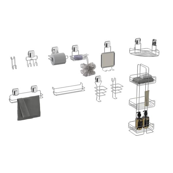 Bathroom Organizer Wall Mounted Suction Cup Iron Wire Rack and Stainless Steel Paper Holder