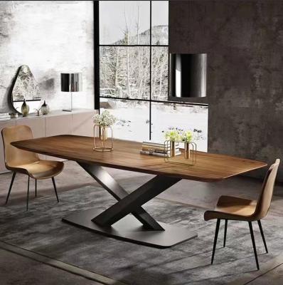 Luxury X  Cross Industrial Solid Wood Dining Table With Metal Base Grain Pattern