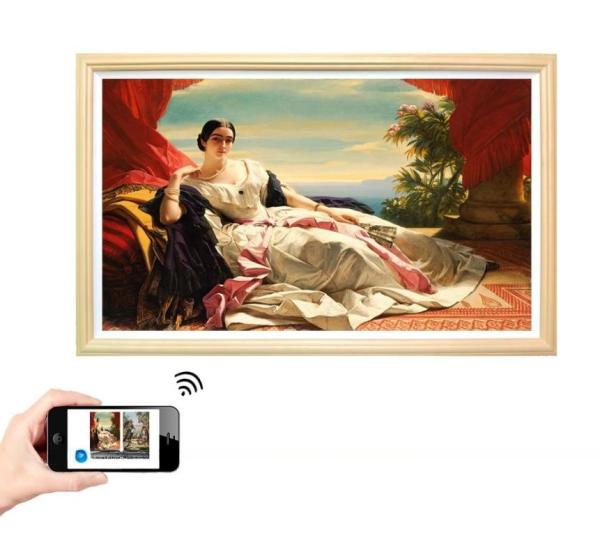 UHD 4K 49 50inch wood LCD photo frame NFT Video loop player display with WIFI Android OS for advertising signage totem gallery