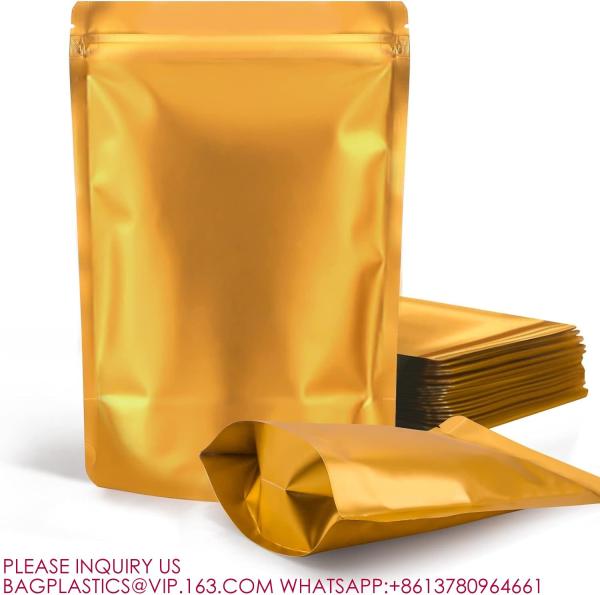 Golden Resealable Stand Up Bags,Smell Proof Pouch Sealable Foil Pouch Bags For Packaging