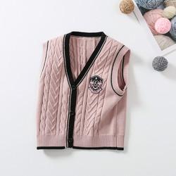 OEM Customized Kids Autumn Winter Children Patch Buttons V-neck Knitted Cardigan Sweater Boys Girls Vest