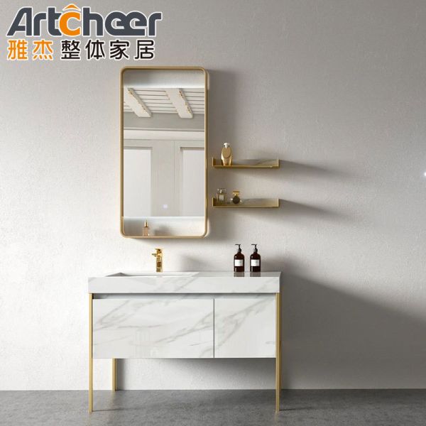 Modern Wall-mounted Bathroom Vanity Combo with Plywood Cabinet and Slab Basin for Hotel