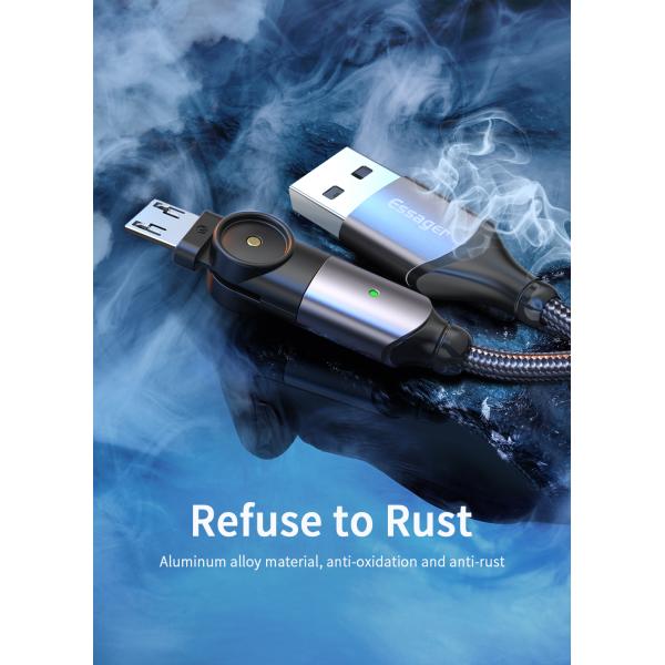 180 Rotate USB A To Micro B Cable Fast Charging LED Charger Data Cable