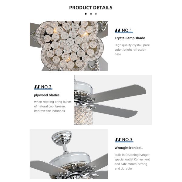 18w Flush Mount Crystal Chandelier Ceiling Fan