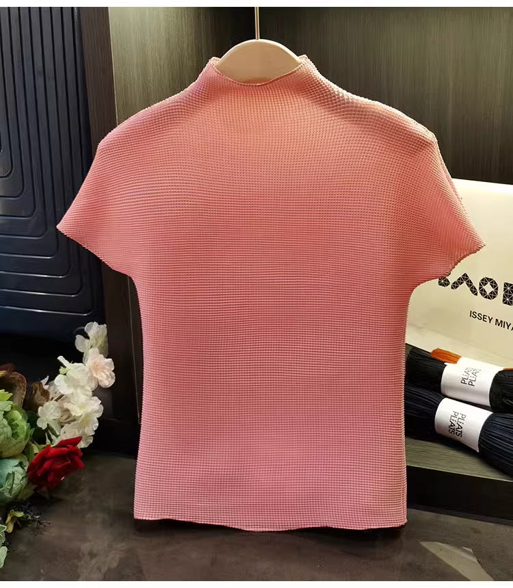 Classic Stretch Fabric Comfortable Breathable Small Stand Collar Corn T-shirt Short Sleeve Women's Clothing Women's t Dress